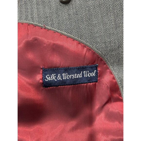 Alan Flusser Mens Gray Herringbone Blazer Jacket 44R Silk Worsted Wool Blend - Picture 8 of 11